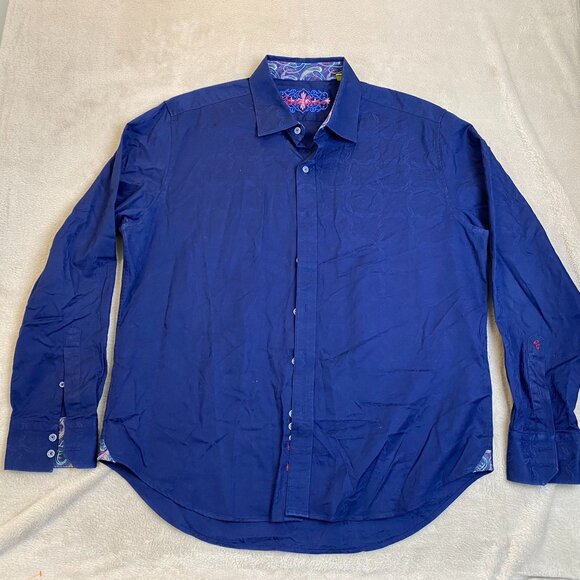 Robert Graham Men's Shirt 2XL Blue Long-Sleeve Tailored Fit with Paisley Collar - Picture 11 of 11